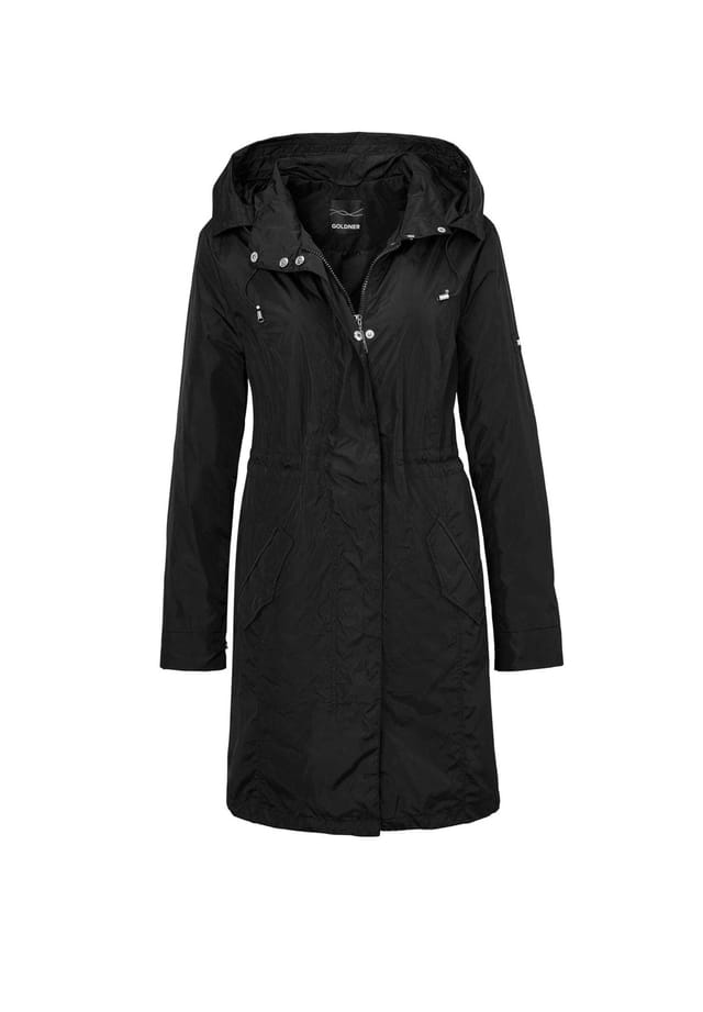 

Короткий размер: модная легкая парка-дождевик из функционального материала. Goldner, черный