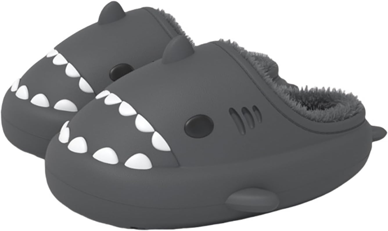 

Зимние шлепанцы Shark Slides, шлепанцы Shark Slides для взрослых и детей, теплые, уютные, плюшевые, водонепроницаемые, нескользящие, для мужчин и женщин Generic, темно-серый
