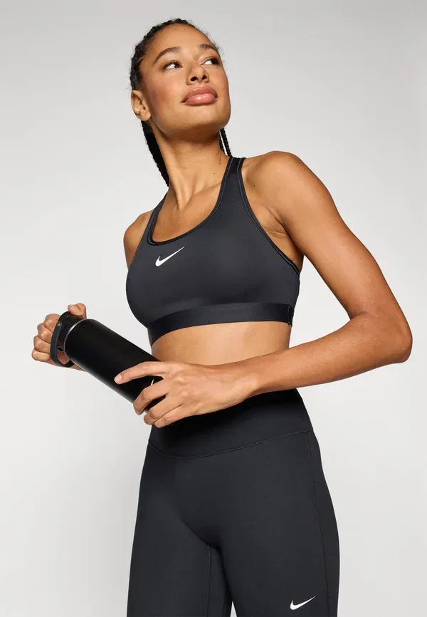 Спортивный бюстгальтер средней поддержки без поролона Nike Performance, черный/белый — фото 4