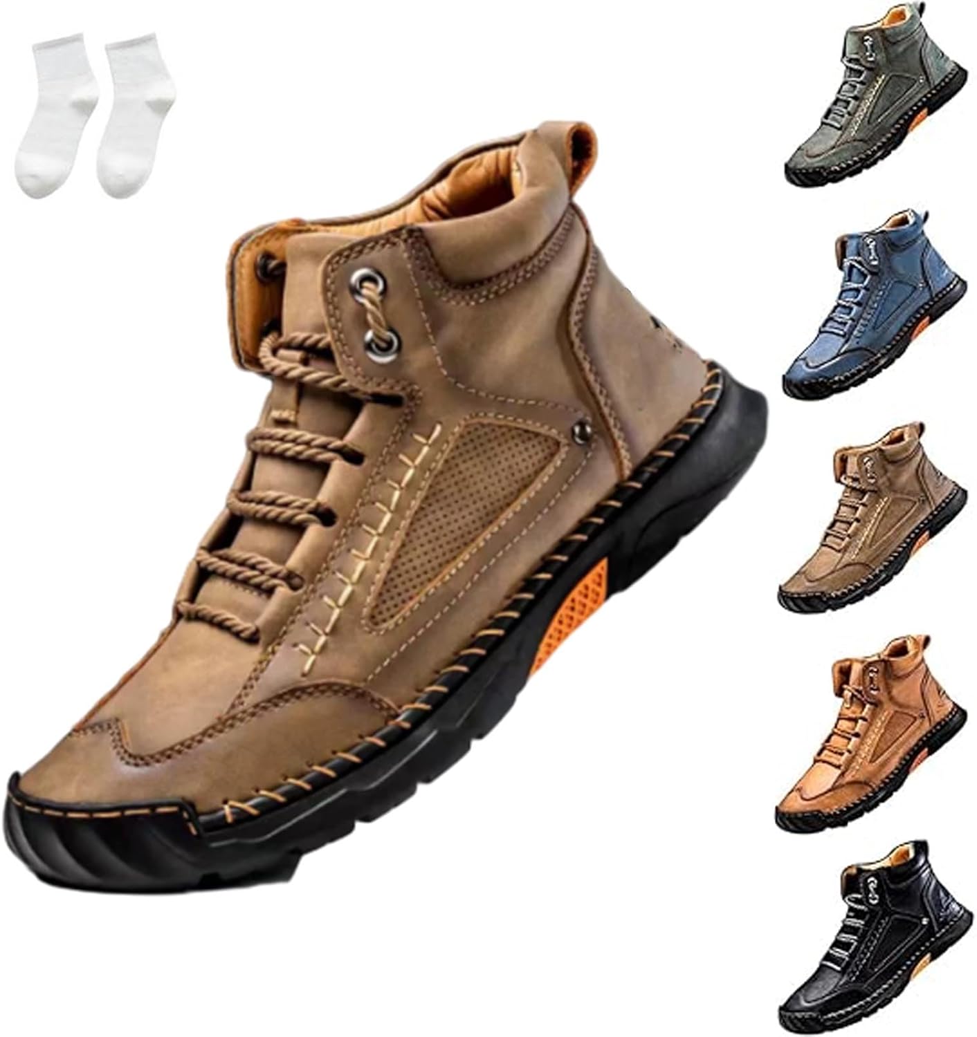 

Мужские водонепроницаемые ботинки, удобные мужские ботинки ручной работы из кожи, обувь с поддержкой свода и просторным носком Generic, хаки