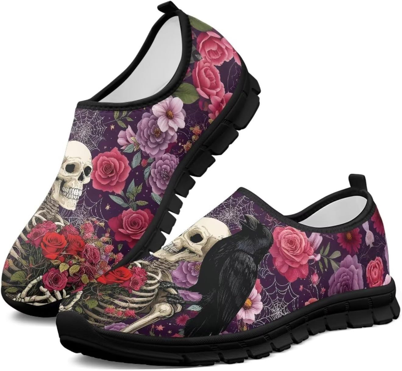 

Женские теннисные кроссовки Удобные противоскользящие спортивные для ходьбы, занятий в тренажерном зале, бега, повседневные модные кроссовки Chririnla, Gothic Rose Skeleton Crow