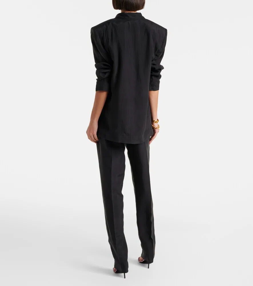 Прямые брюки из плиссированного шелка Saint Laurent, черный — фото 3