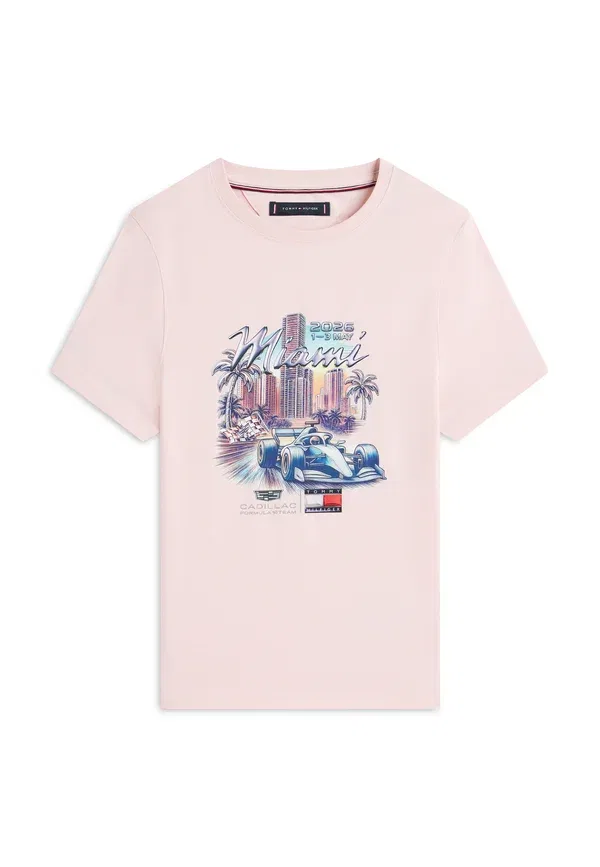 Футболка Th x Cadillac Formula 1 Team Baby Tee Miami Print T-Shirt Tommy Hilfiger, розовый — фото 4