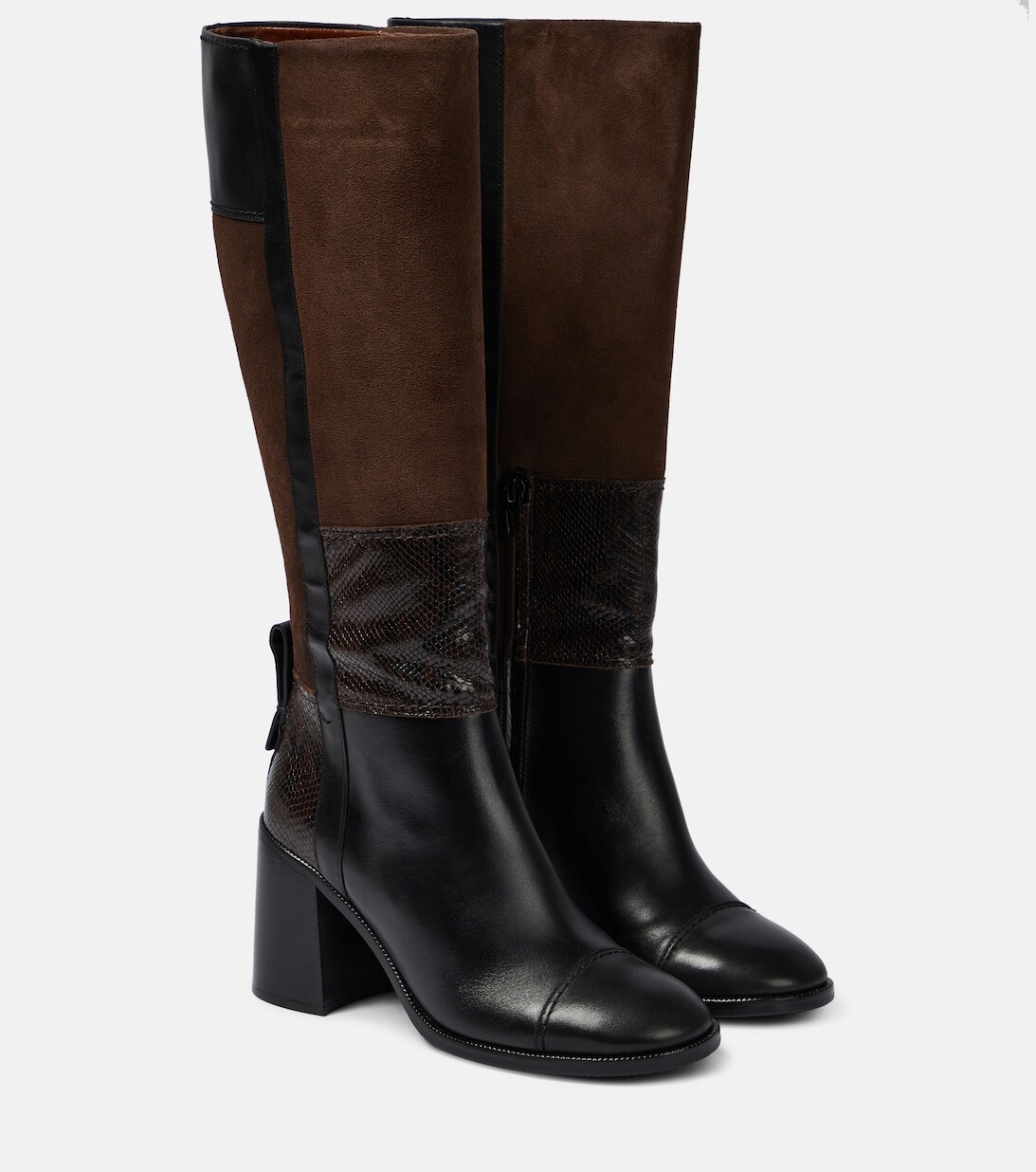 Лоскутные сапоги из кожи и замши See By Chloé, черный