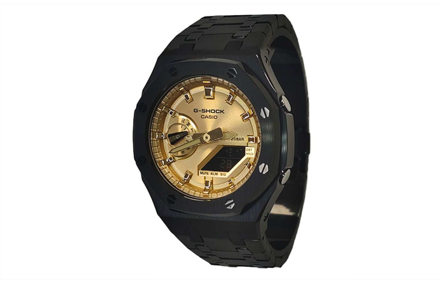 

Casio Мужские часы с жидкокристаллическим/аналоговым двойным дисплеем 44 мм золотые