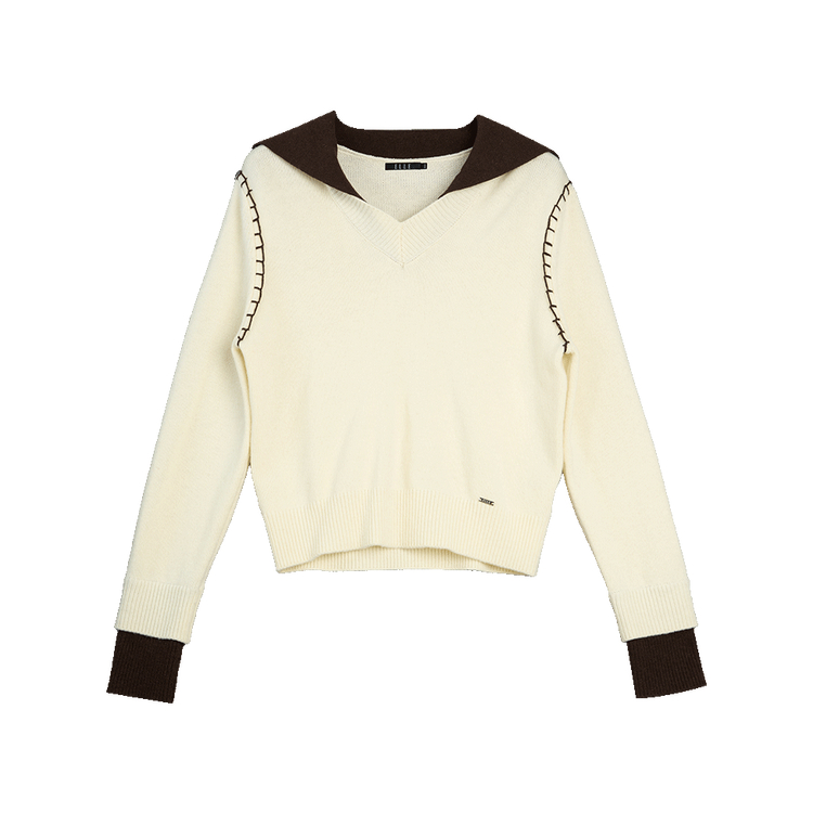 

Свитер женский с лацканами, умеренный макет, два предмета ELLE, экрю