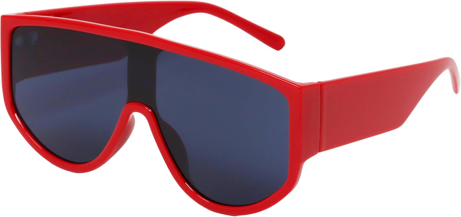 

Большие солнцезащитные очки с плоской верхней частью для женщин, винтажный стиль, цельные квадратные солнцезащитные очки-щитки, модные очки-авиаторы RAVI EYEWEAR, Red/Black