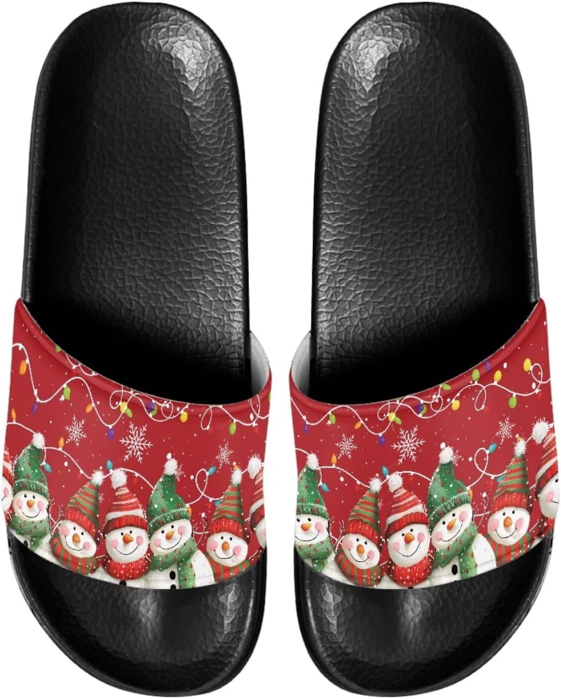 

Противоскользящие сланцы для женщин и мужчин, открытые босоножки для дома, удобные плоские шлепанцы для ванной и пляжа Annejudy, Xmas Snowman Print