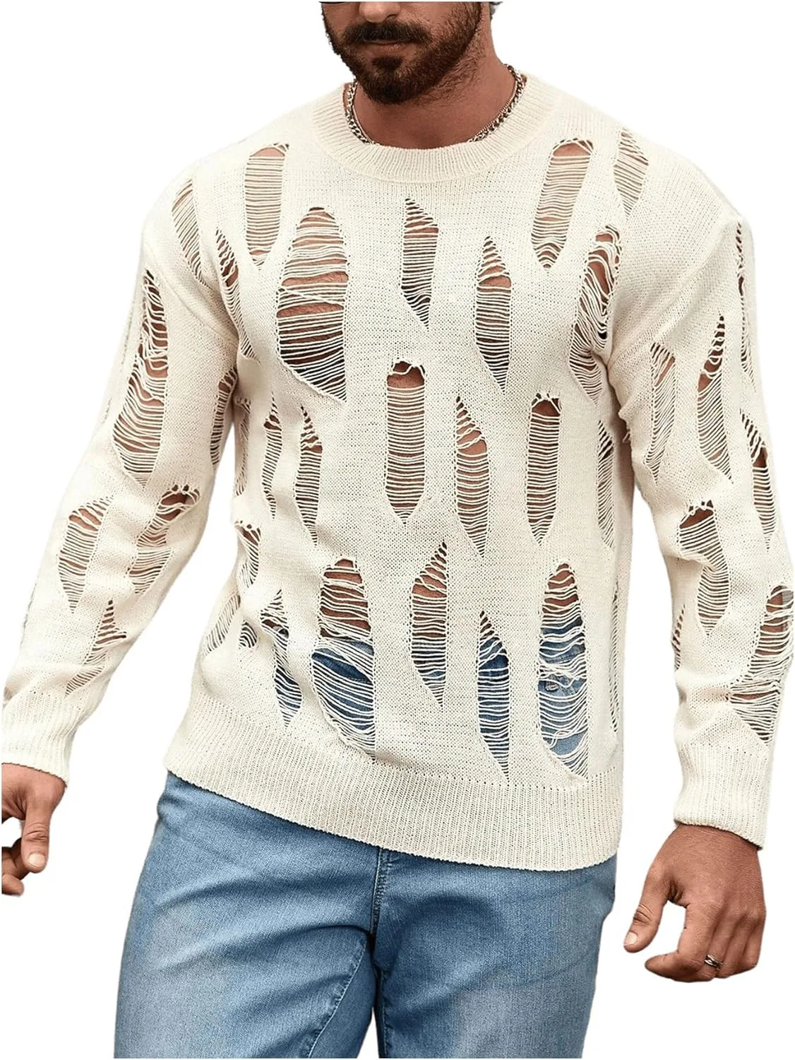 

Мужской свитер Verdusa с ажурным узором и эффектом потертости