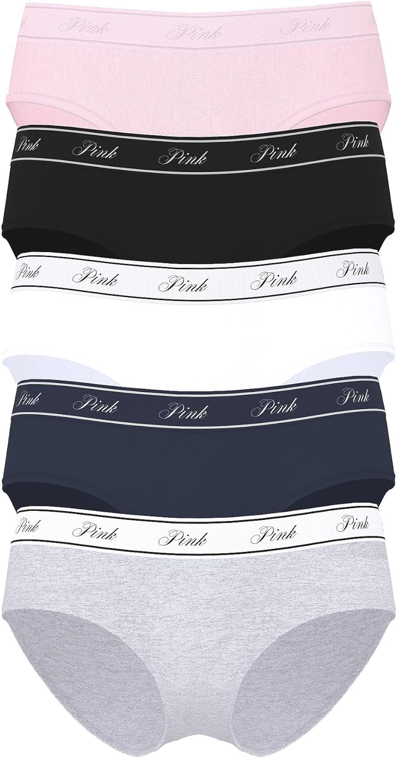 

Victoria's Secret PINK Женские хлопковые трусики-хипстеры с логотипом, трусики для женщин с умеренным покрытием, мультипак (XS-XXL), Pink Cherry Pack