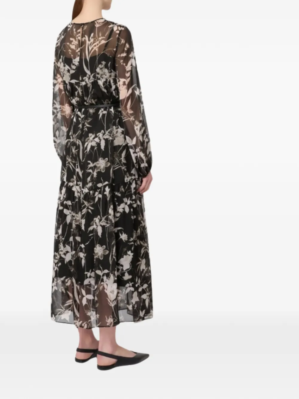 Миди-платье с цветочным принтом и поясом Max Mara, черный — фото 3