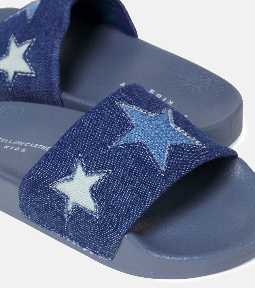 Джинсовые шлепанцы с вышивкой Stella McCartney Kids, синий — фото 4