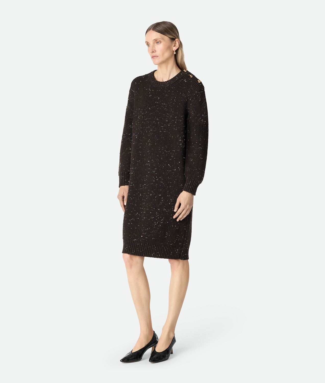 Wool english rib dress BOTTEGA VENETA, фондан — фото 2