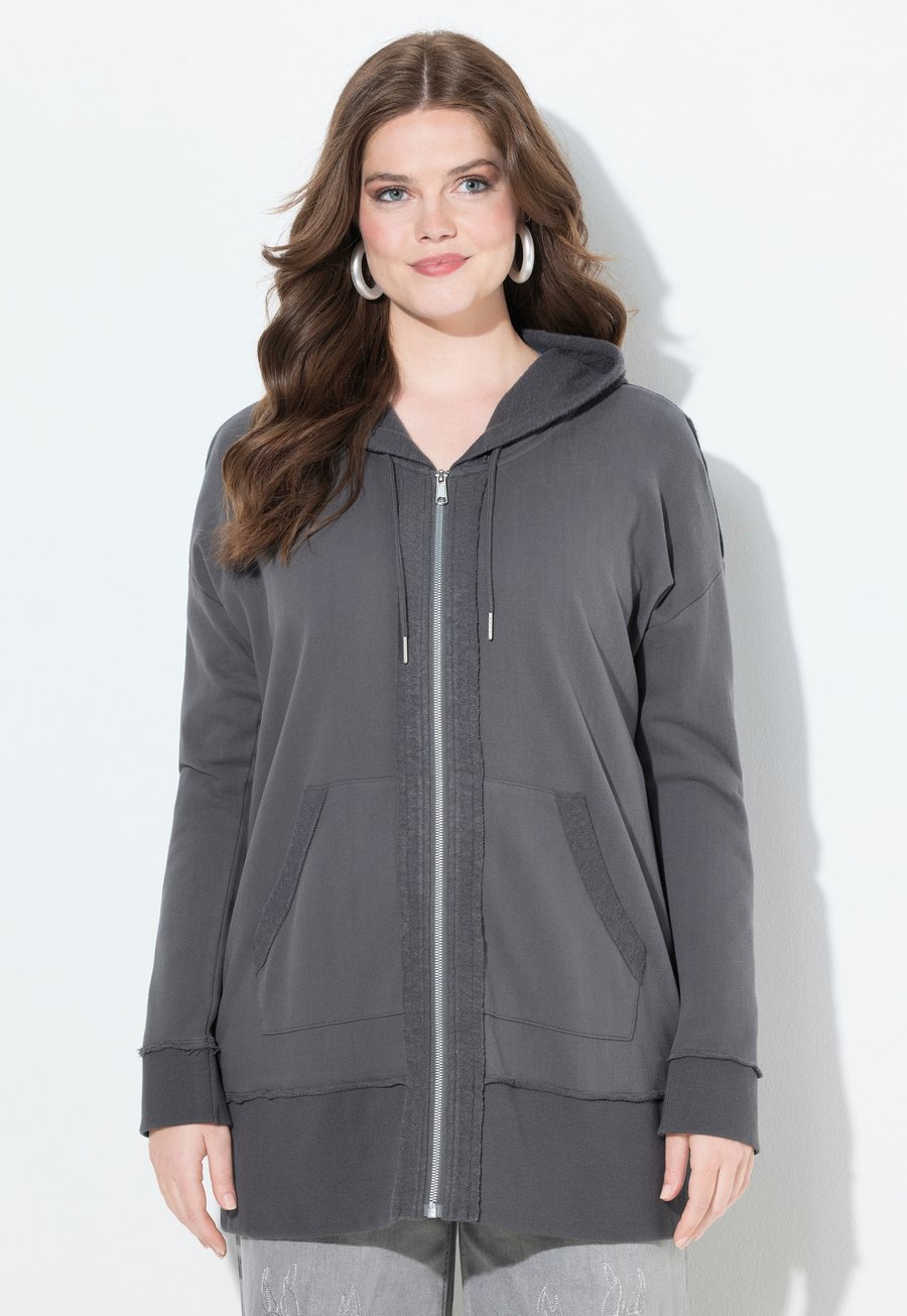 

Толстовка Ulla Popken Zip-up sweatshirt, Graphite Grey/Grey