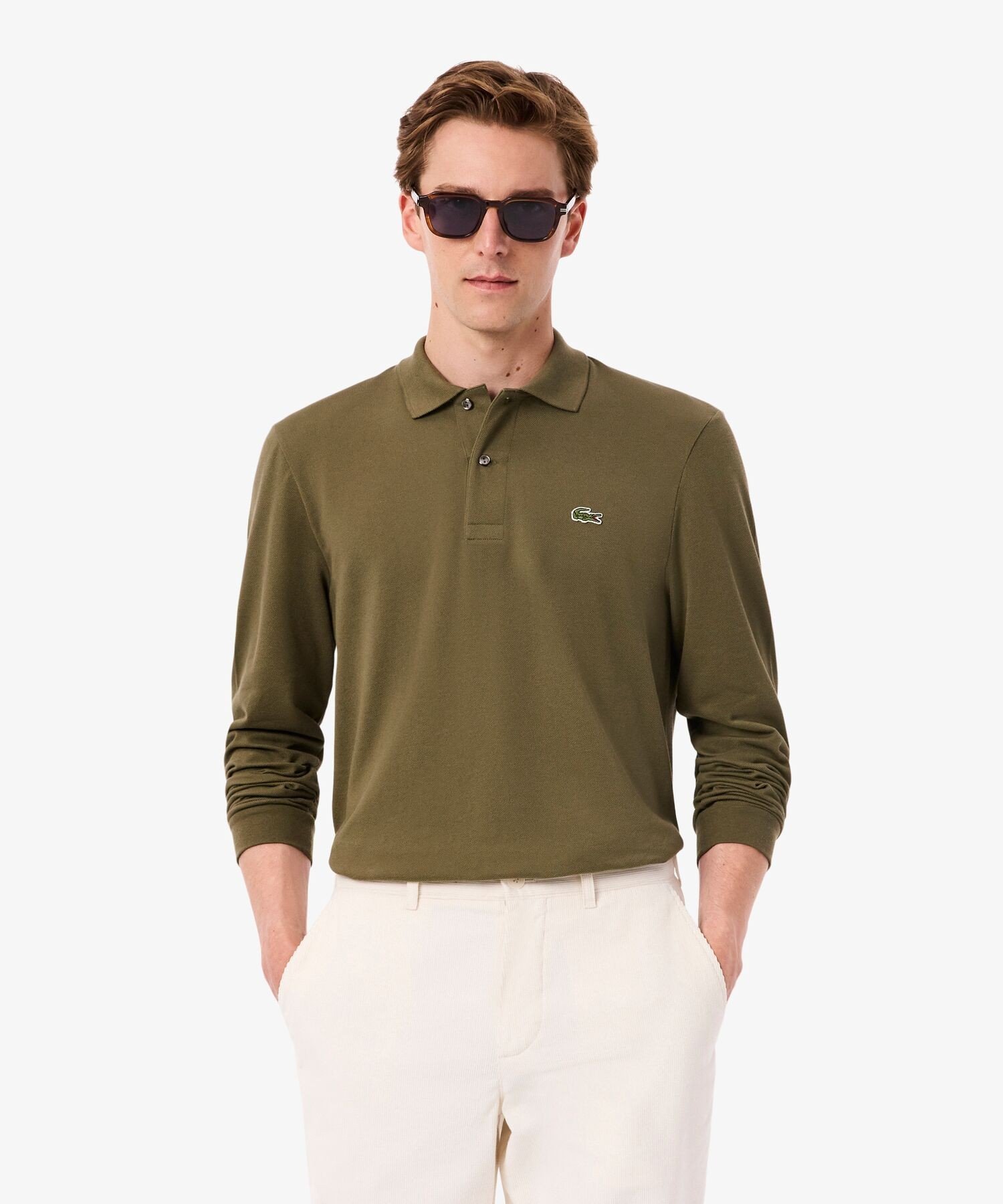 Рубашка-поло с длинным рукавом оригинального кроя LACOSTE, Olive