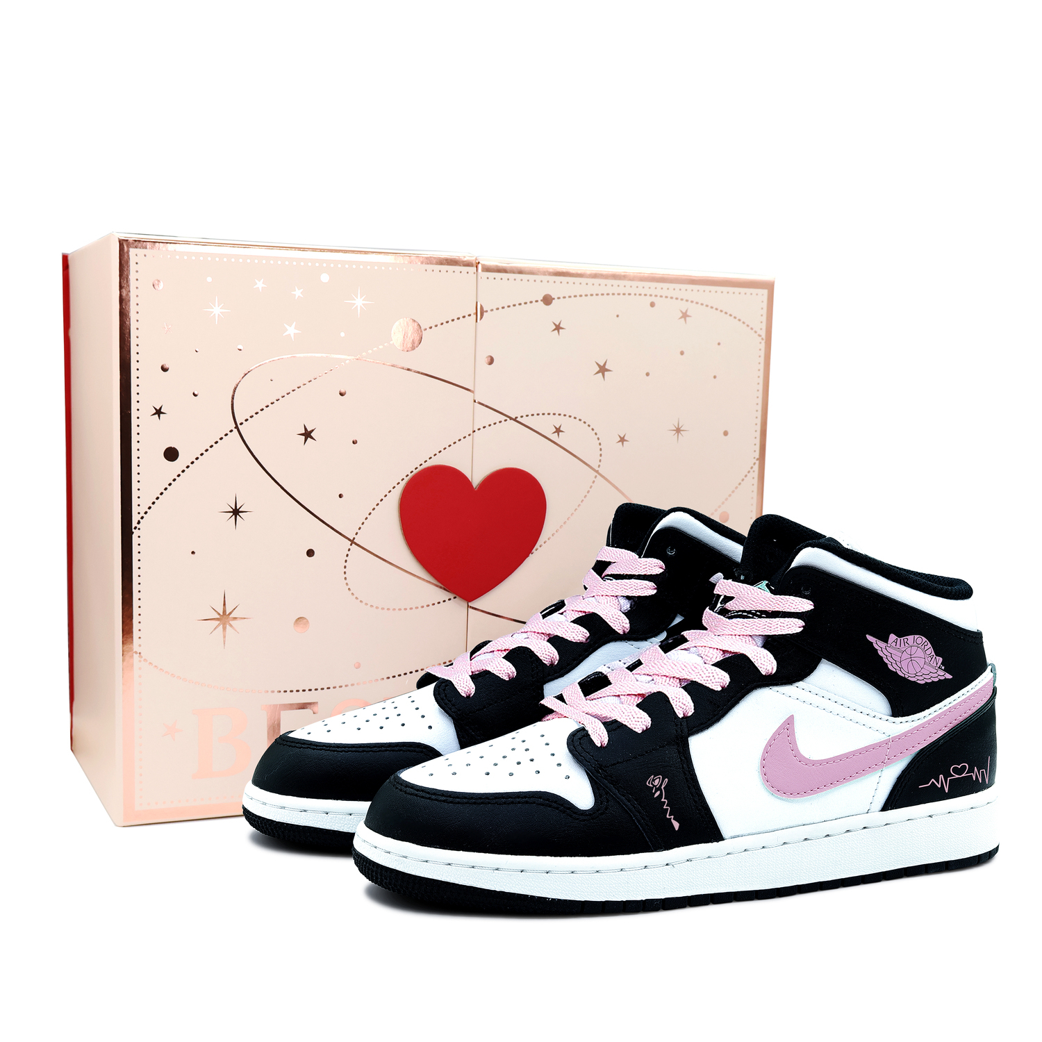 Air 1 Mid Cushioning, износостойкие высокие детские баскетбольные кроссовки Violet Black для подростков Jordan, розовый — фото 3