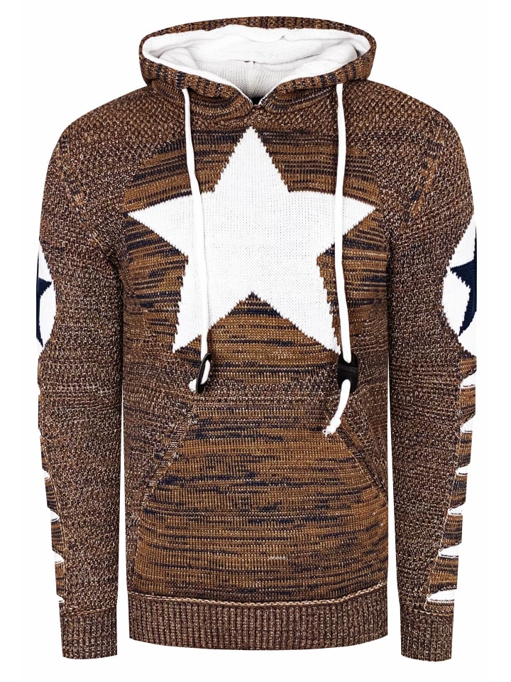 

Rusty Neal Толстый вязаный свитер с капюшоном в стиле комиксов, верблюжьего/белого цвета