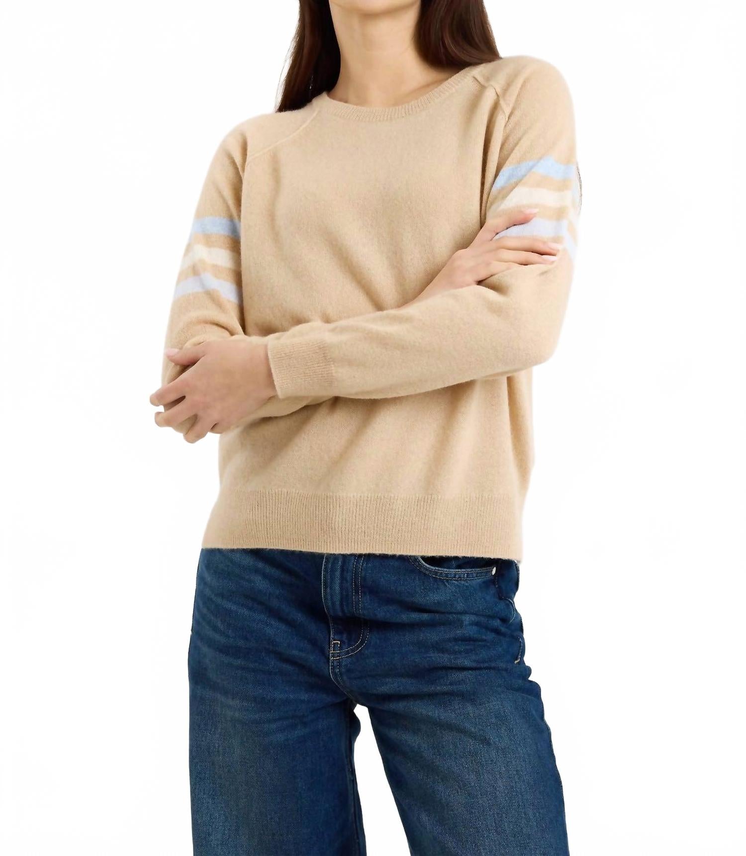 

Brodie Cashmere Свитер Annie Stripe Crew Sweater, цвет мягкий верблюжий/разноцветный