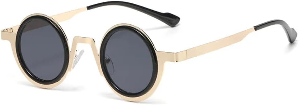 

Ретро маленькие круглые солнцезащитные очки в стиле панк с металлическим покрытием для женщин и мужчин, защита от УФ-излучения UV400, прозрачные линзы, двухцветная оправа UATXTAU, Golden Black Gray