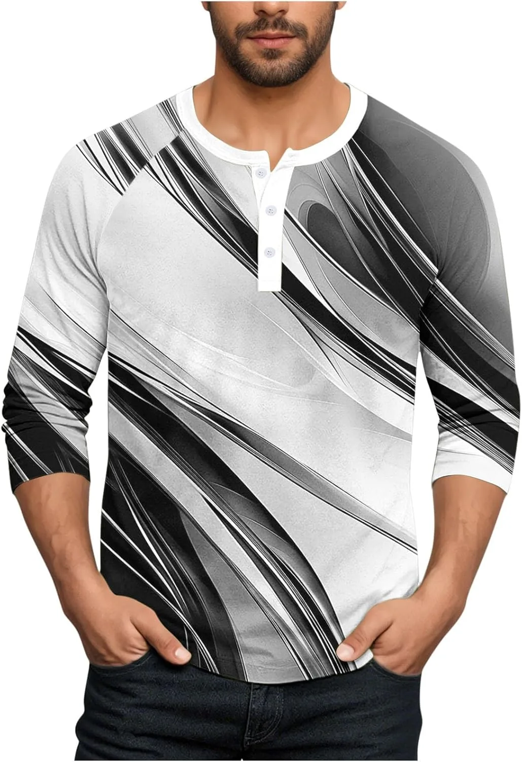 

Футболка с рукавом 3/4 и воротником хенли, Plus Size