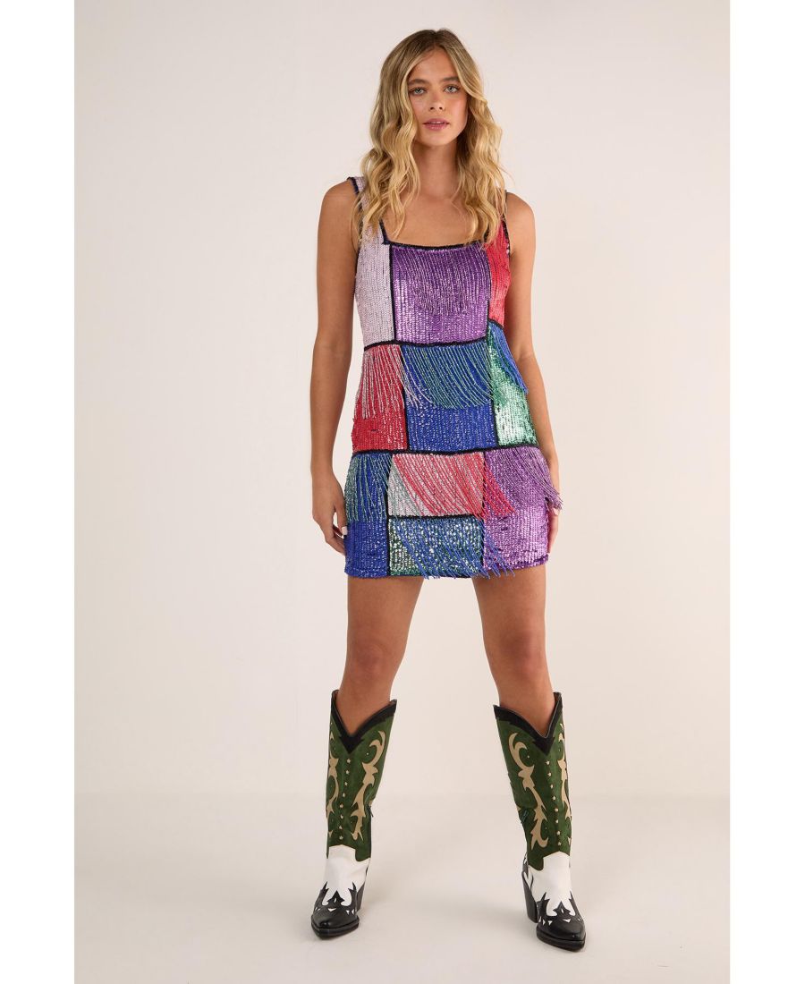 

Женское мини-платье в клетку с бахромой и пайетками Nasty Gal, Multi