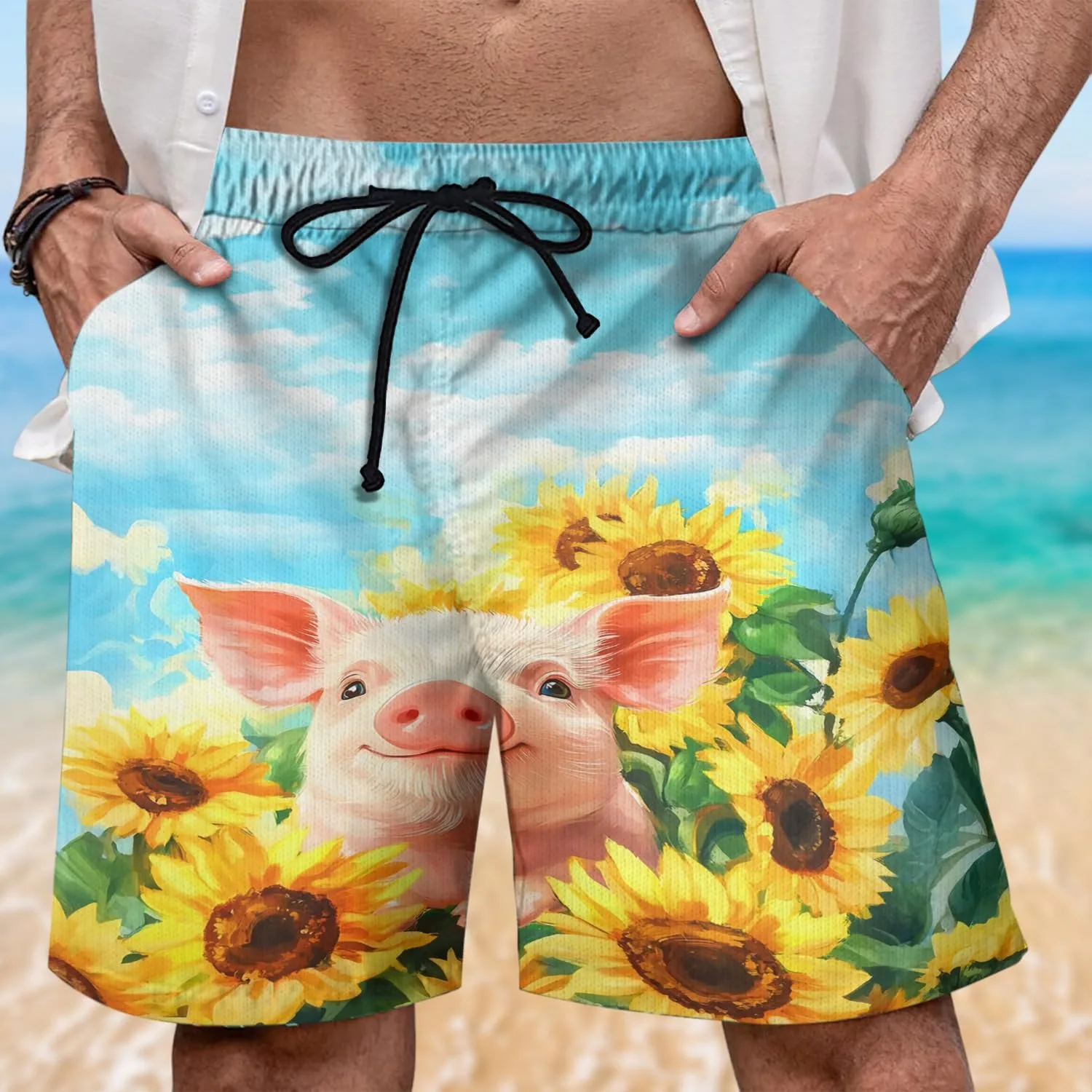 Плавки мужские Piggy - Hawaiian Hog Lover с сетчатой подкладкой, комплект купальника 07 Generic, Pig_05 — фото 2