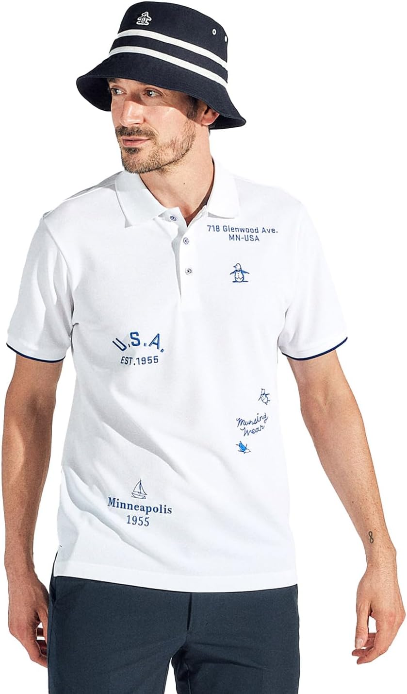 

Мужская рубашка Manning Wear MG5SHS35M с коротким рукавом, воротником, рисунком застежка-молния, технологией Philasis, влагоотводящая, быстросохнущая, солнцезащитная, для игры в гольф Munsingwear, белый