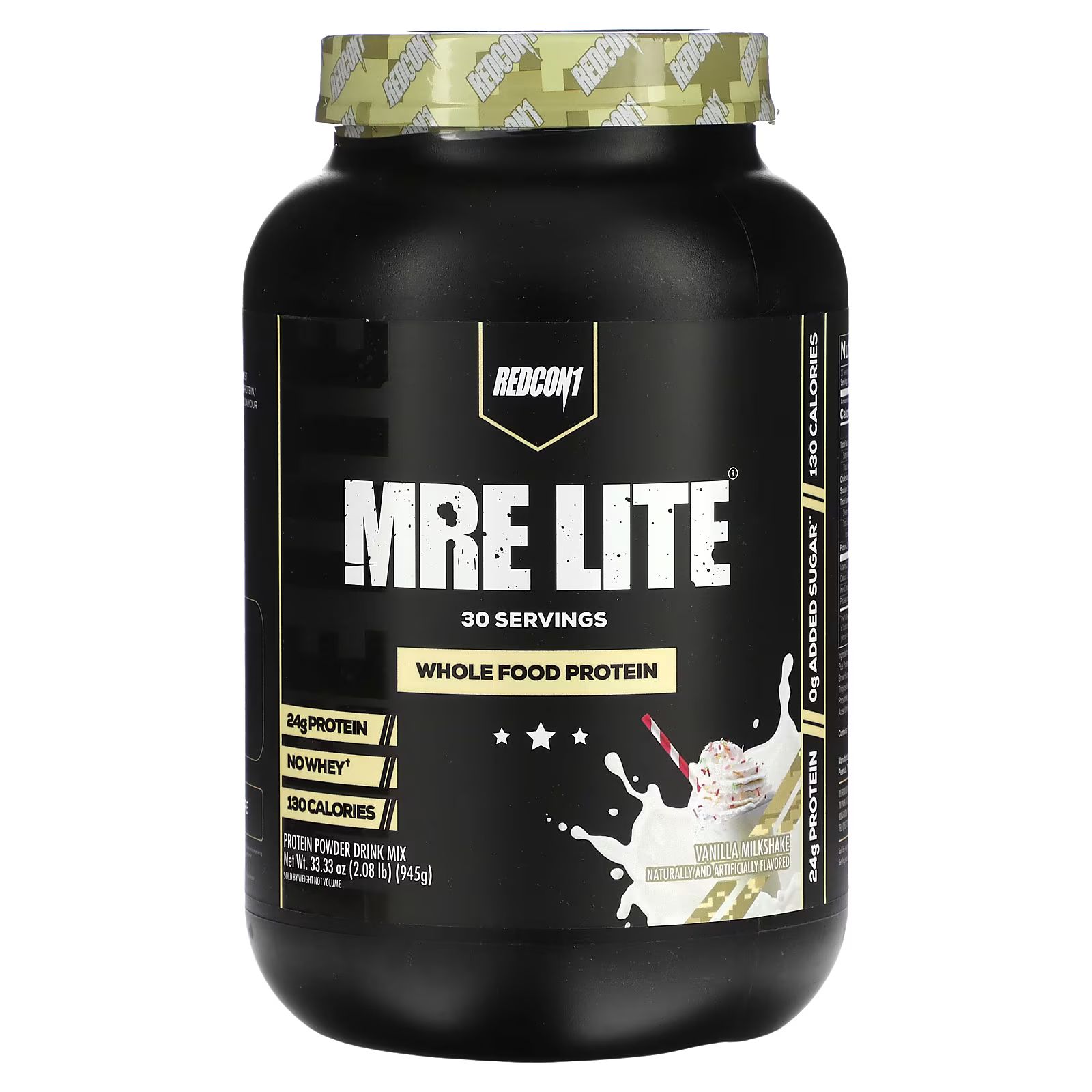 

MRE Lite, Цельнопищевой белок, ванильный молочный коктейль, 2,08 фунта (945 г) Redcon1