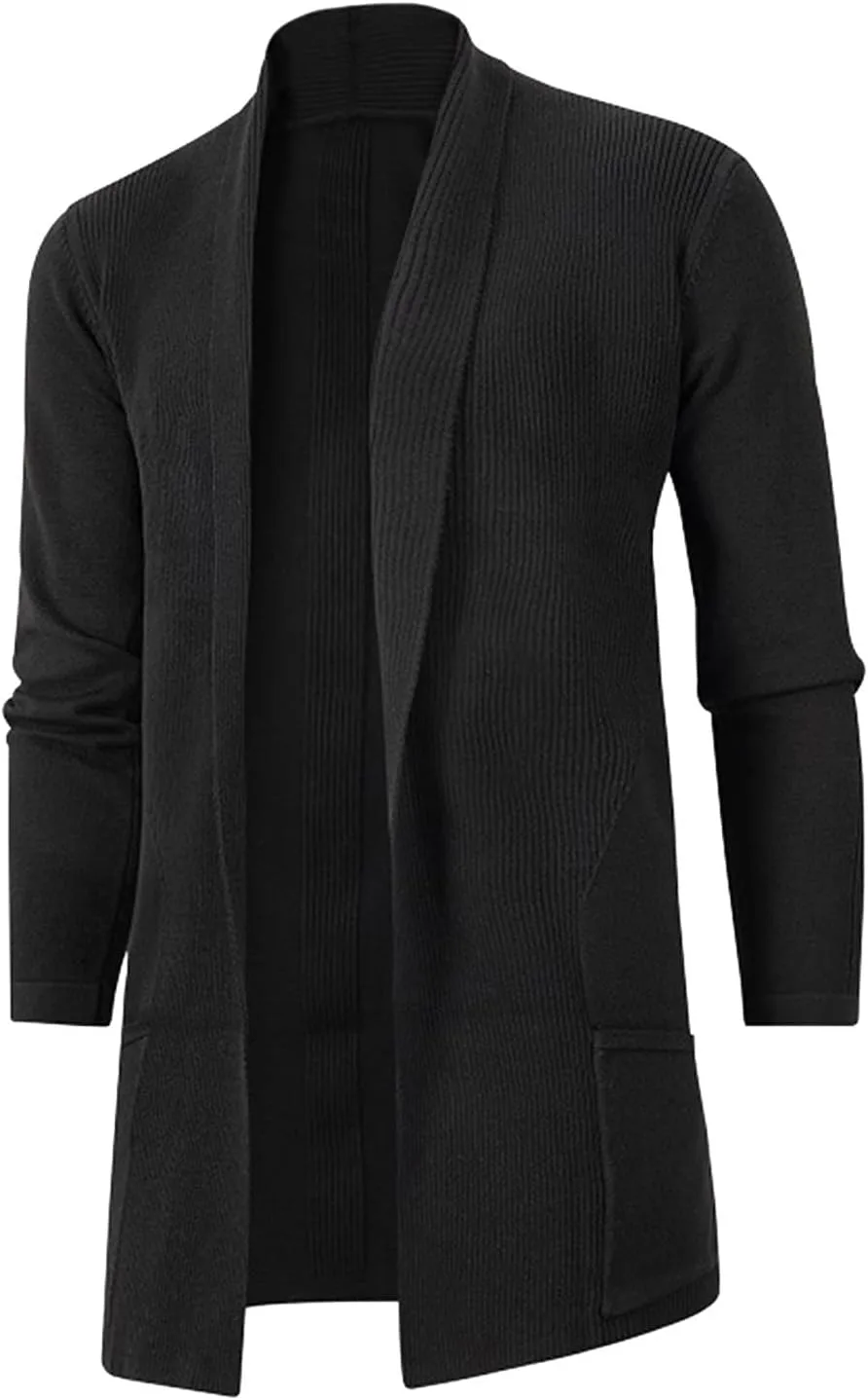 

Мужской кардиган с воротником-шалью, длинный, вязаный