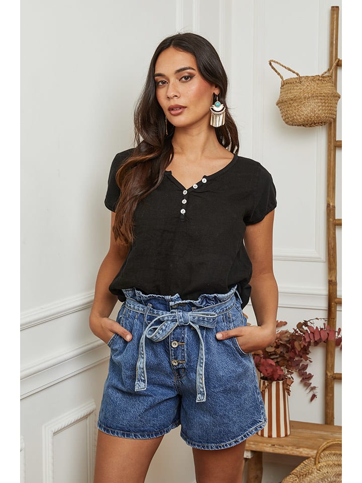 

La Compagnie Du Lin Льняная футболка черного цвета, Черный, La Compagnie Du Lin Льняная футболка черного цвета