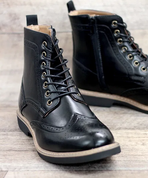 Ботинки винтажные Wingtip на шнуровке из искусственной кожи, черные