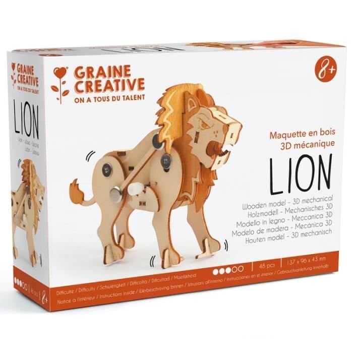 

Механическая 3D деревянная модель - Лев - Лепка - 48 деталей - Белый Lion
