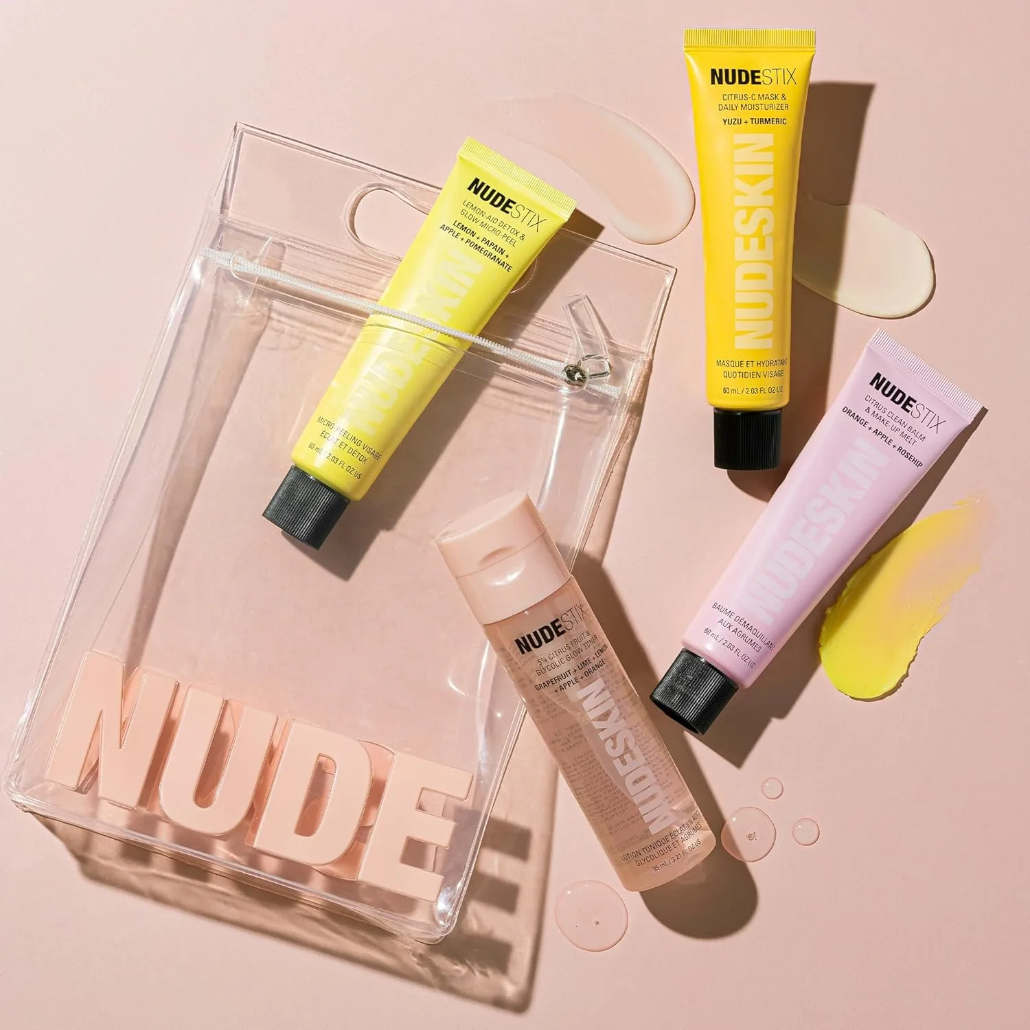 Nudestix Nude Essentials для макияжа - набор для ухода за кожей из 4 полноразмерных средств: бальзам для очищения, тоник, эксфолиант и увлажняющий крем/праймер, Clear — фото 2