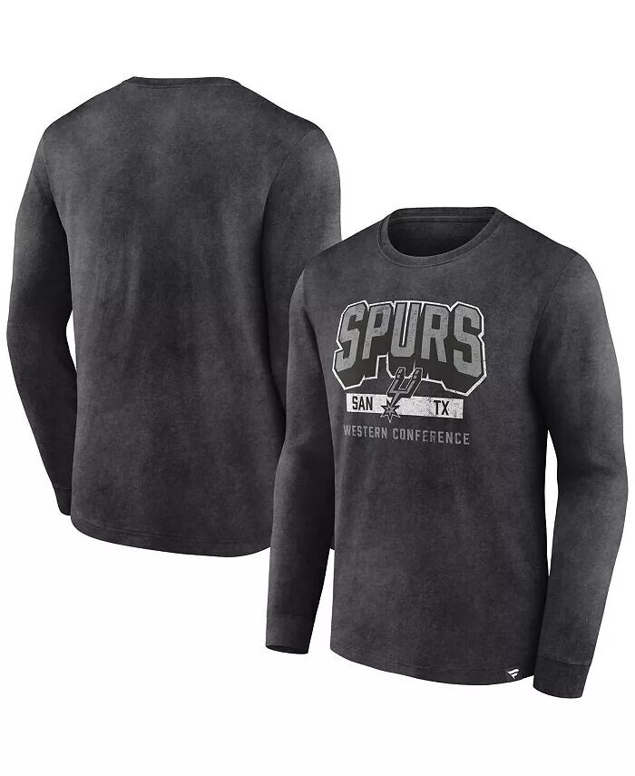 

Футболка мужская Heather Charcoal Distressed San Antonio Spurs Front Court Press Snow Wash с длинным рукавом Fanatics