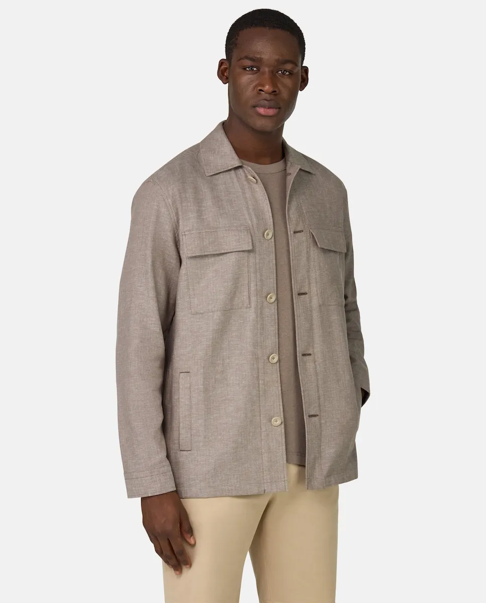 

Хлопковая и льняная рубашка Boggi Milano, серо-коричневый