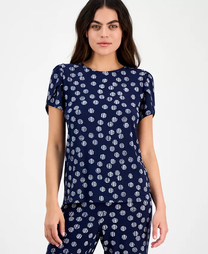 

Топ с рукавами-тюльпанами в мелкий горошек (Petite Dot-Print Tulip-Sleeve Top) AK Anne Klein, синий