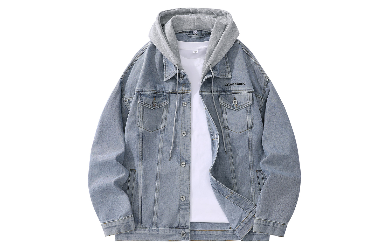 

LA'T.WEEKEND Джинсовая куртка осенняя унисекс, Blue Denim Hooded