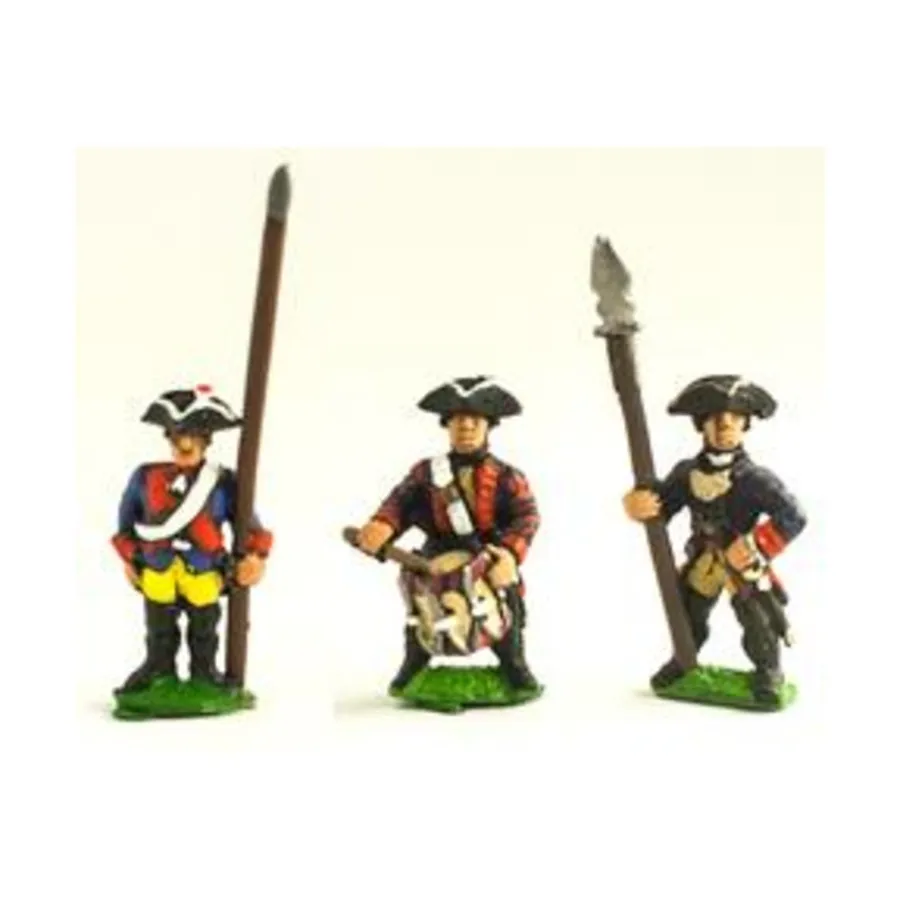 

Офицер-мушкетер, знаменосец только с флагштоком и барабанщик, Seven Years War Miniatures - Prussian (15mm)