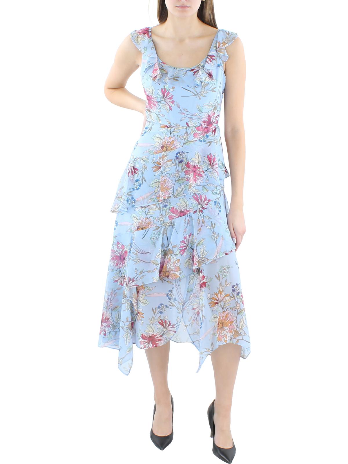 

Женское многоярусное платье миди с цветочным принтом BCBGMAXAZRIA, синий/коричневый
