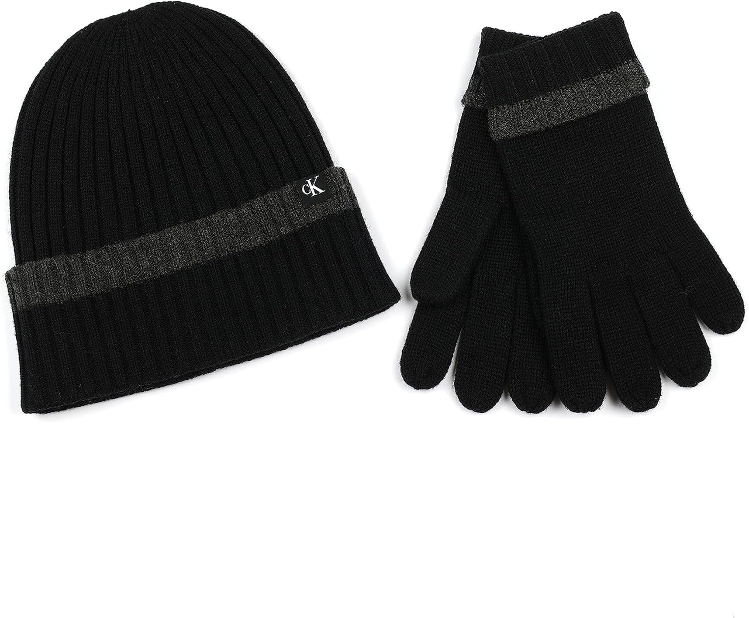 

Мужской комплект Calvin Klein с яркой отделкой, манжетами из рубчика и шапкой и перчатками, Black Beauty/Gunmetal Heather