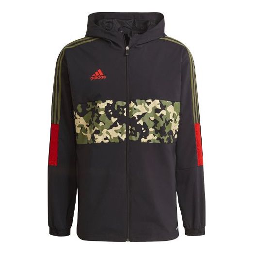 

Куртка adidas Tiro Wb Aop Camouflage Printing Splicing Soccer/Football Sports Hooded Jacket Black, черный