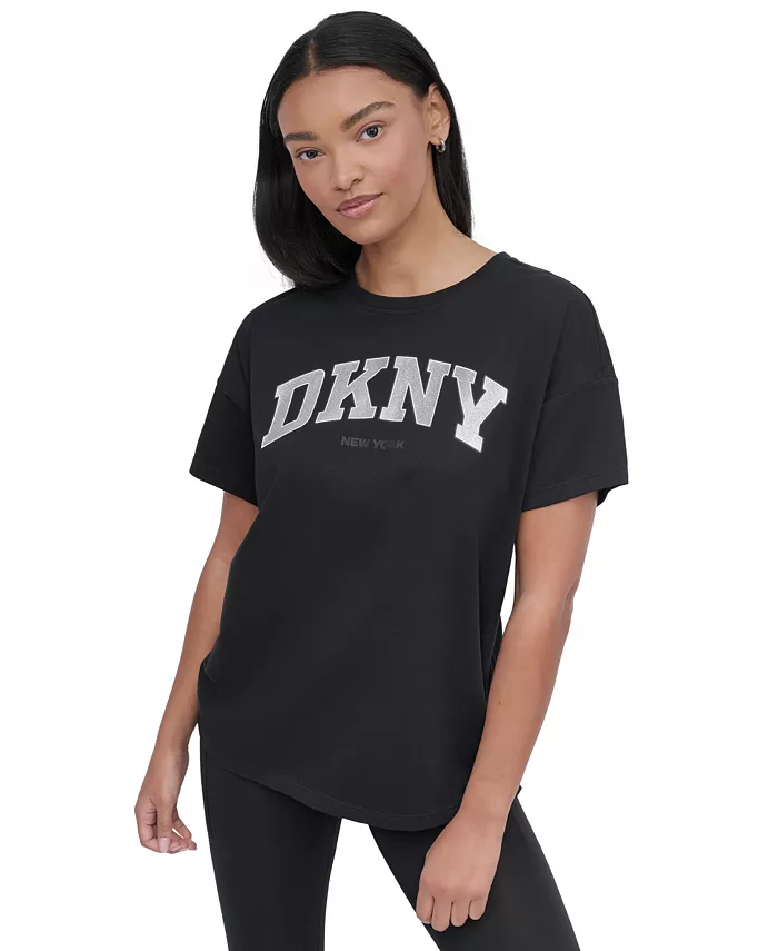 

Женская бейсбольная футболка с логотипом из пайеток DKNY, черный