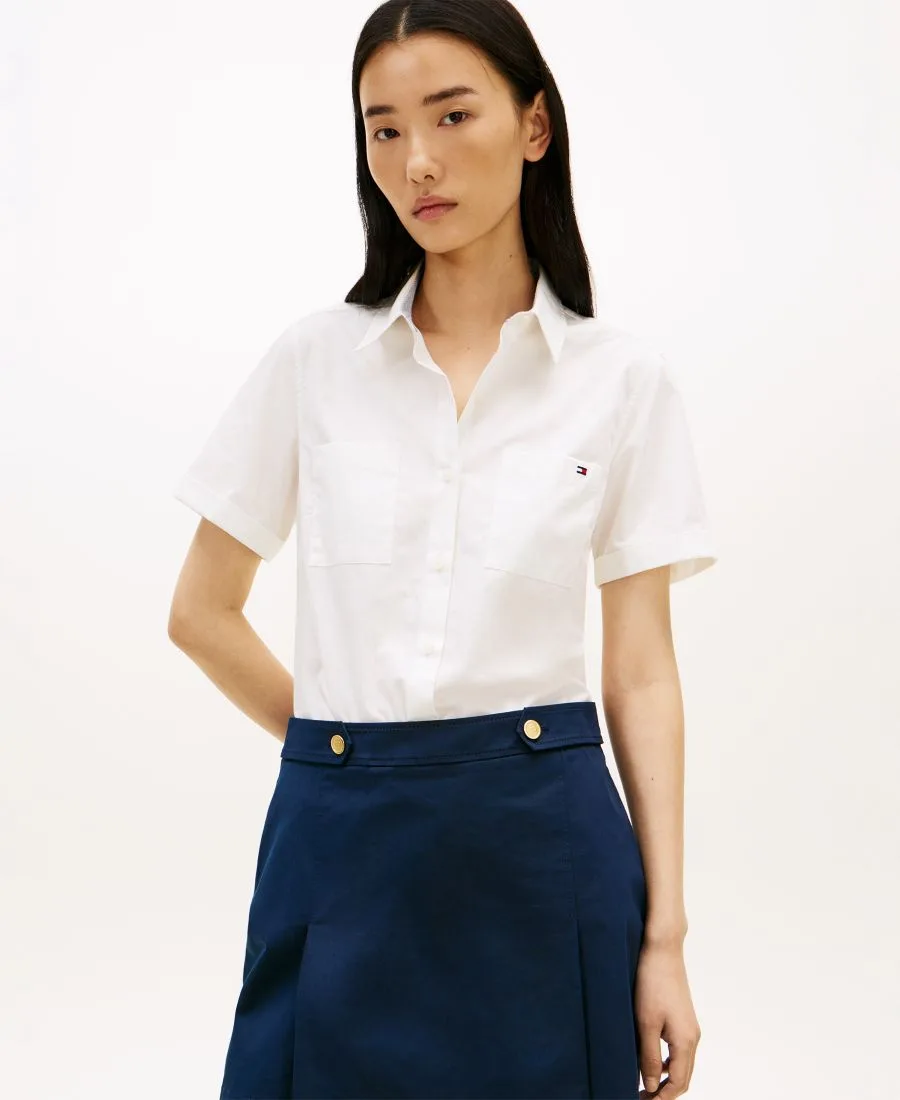 Классическая женская рубашка с коротким рукавом из поплина Tommy Hilfiger, экрю