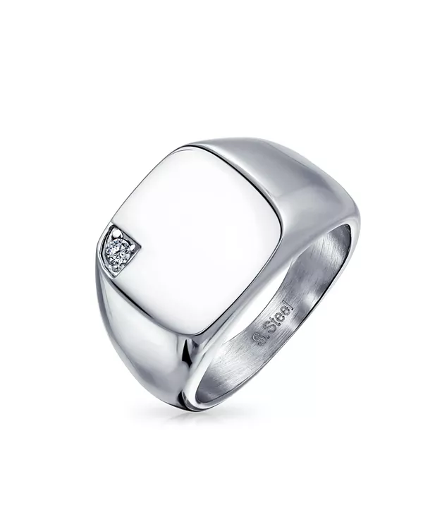 

Кольцо-Печатка с крупным кубическим цирконием, квадратный, из нержавеющей стали серебристого оттенка Bling Jewelry, silver