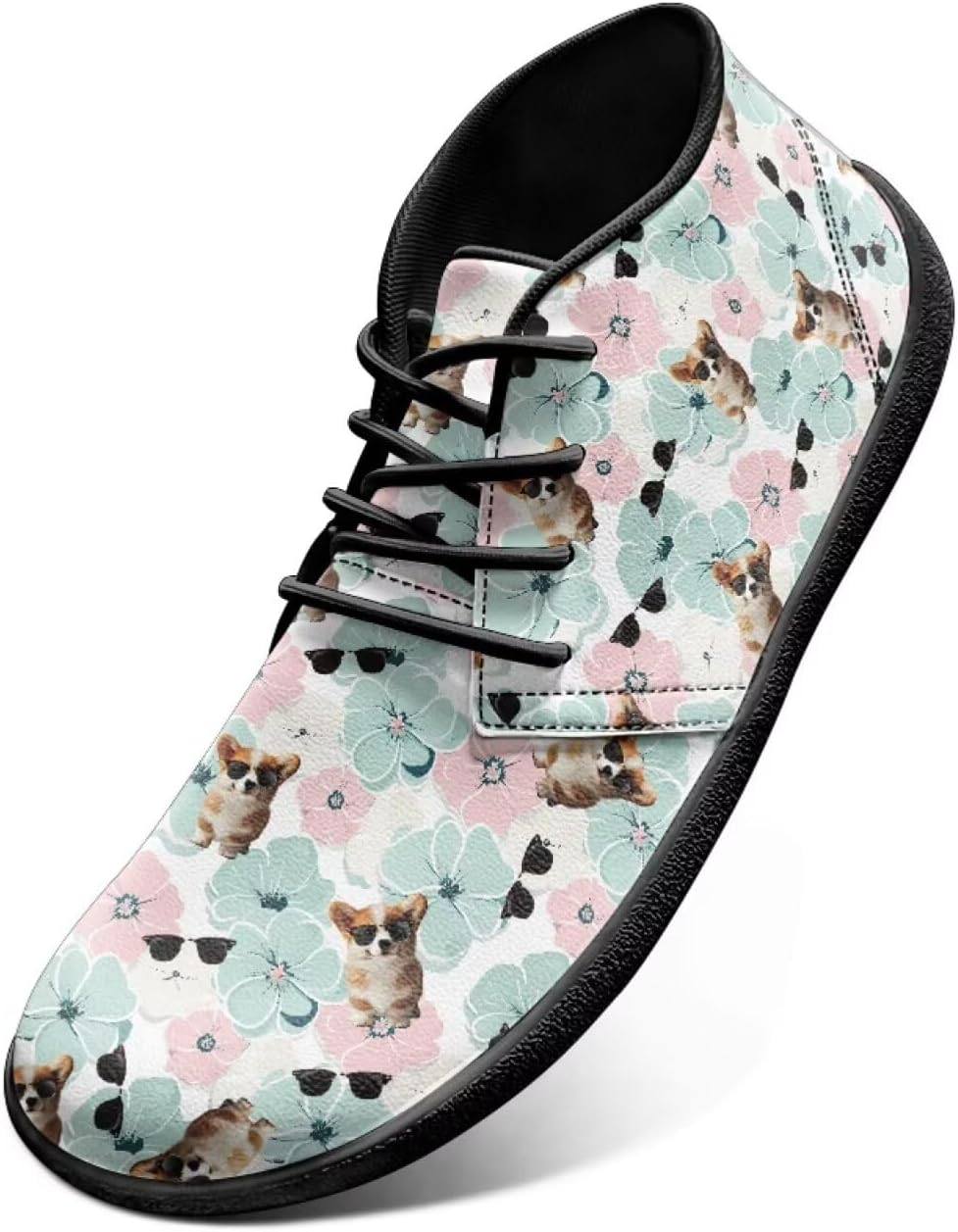 

Детские кроссовки для щенков Jeiento Mens, Широкий носок, Обувь для ходьбы с нулевым перепадом подошвы, Funny Corgi Flower