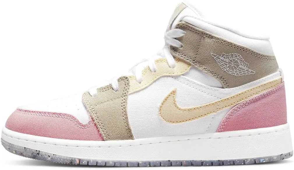 Детские кроссовки Nike Air Jordan 1 Mid, белый/ярко-зеленый/розовый — фото 3