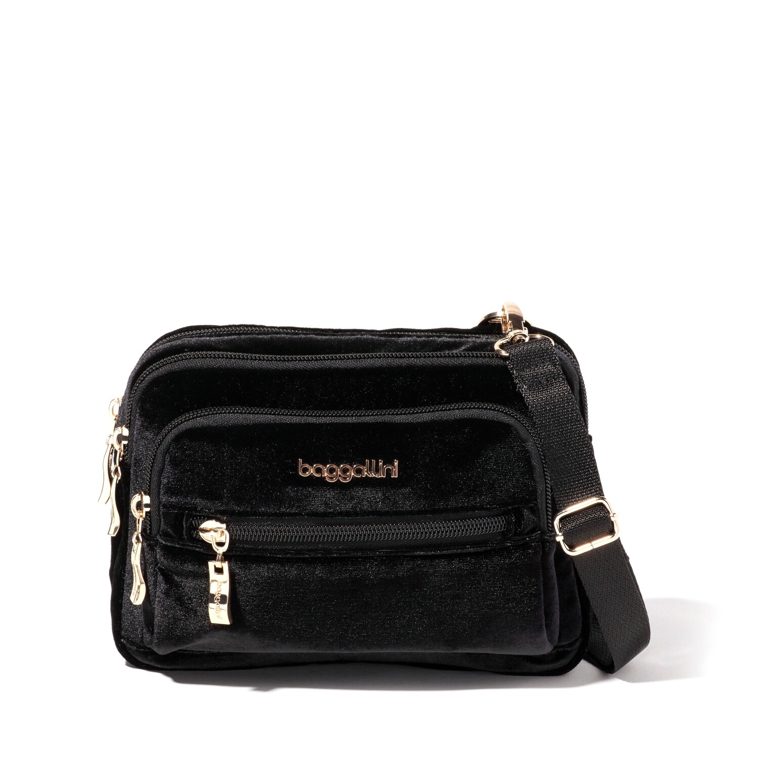 

Baggallini Женская маленькая сумка через плечо Bagg с тройной молнией, цвет Black Velvet With Gold Hardware, Черный, Baggallini Женская маленькая сумка через плечо Bagg с тройной молнией, цвет Black Velvet With Gold Hardware