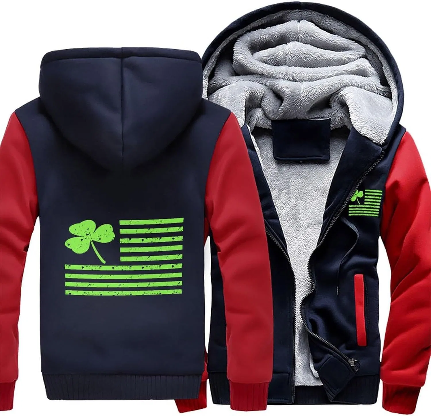 Толстовка на молнии Shamrock Flag, флисовая, мужская, Red-style — фото 3
