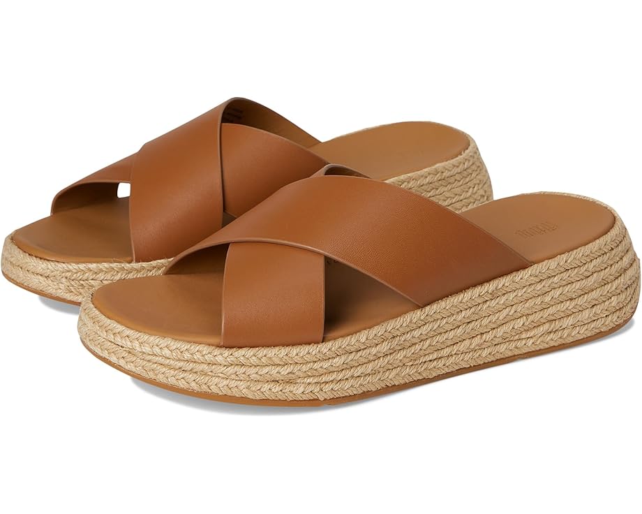 Сандалии FitFlop F-Mode Espadrille Leather Flatform Cross Slides, цвет Deep Tan