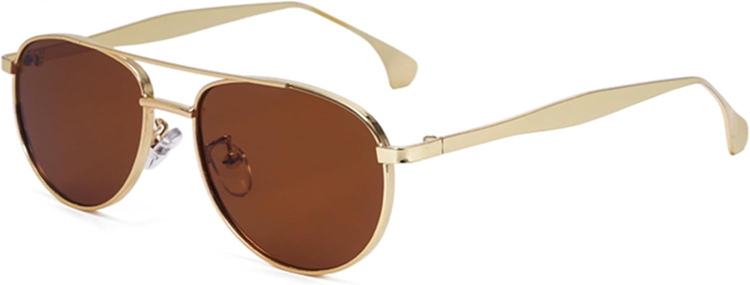 

bullabulling Винтажные уникальные металлические солнцезащитные очки с двойной перемычкой для женщин и мужчин, защита от УФ-излучения UV400, для активного отдыха, унисекс, Gold Tea